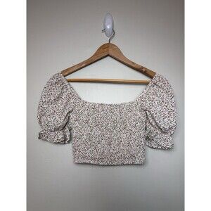 Windsor Womens M Smocked Cottagecore Micro Floral Puff Sleeve Coquette Top